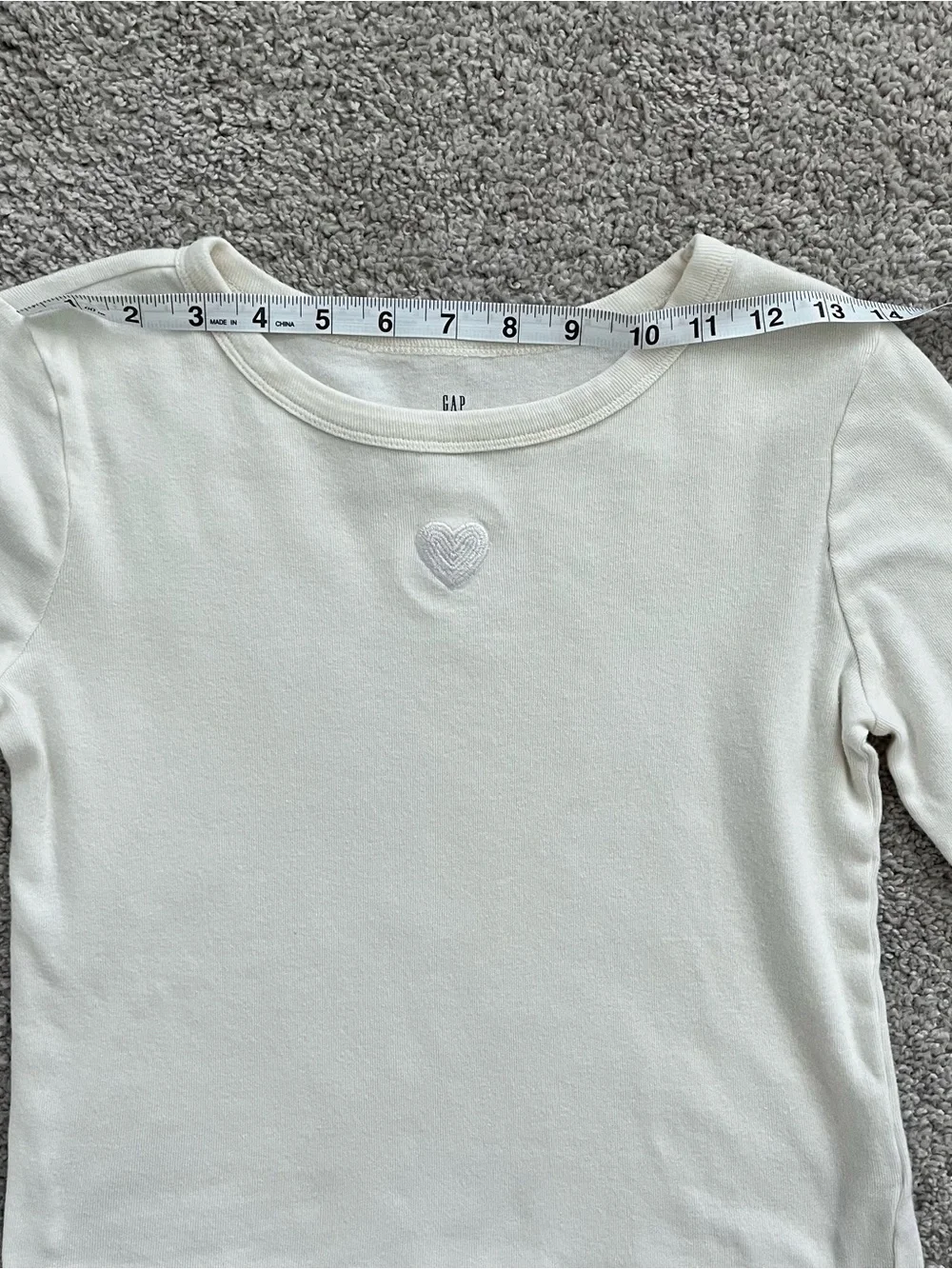GAP Cotton Cream Long-Sleeve Shirt with Small Heart Accent